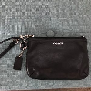 Coach Wristlet - Black Leather with Silver Accents